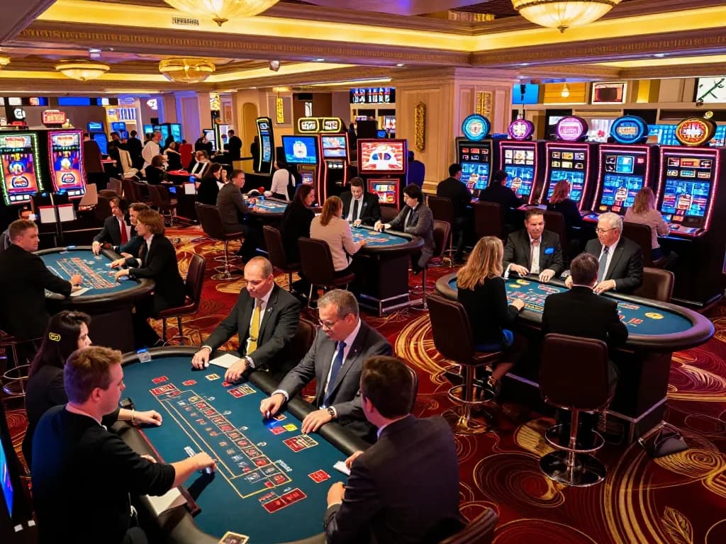 Players engage in strategic gameplay at the du88 blackjack tables in a vibrant Vegas casino.