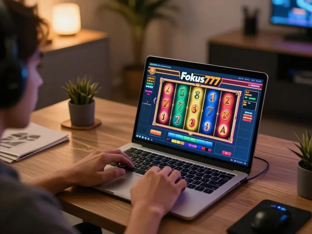 Engaging gameplay at Fokus777 casino slots with a vibrant online setup.