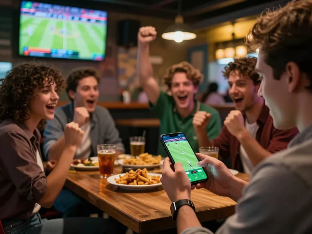 Place bets on tỷ lệ kèo nhà cái 5 during a lively sports bar atmosphere with friends.