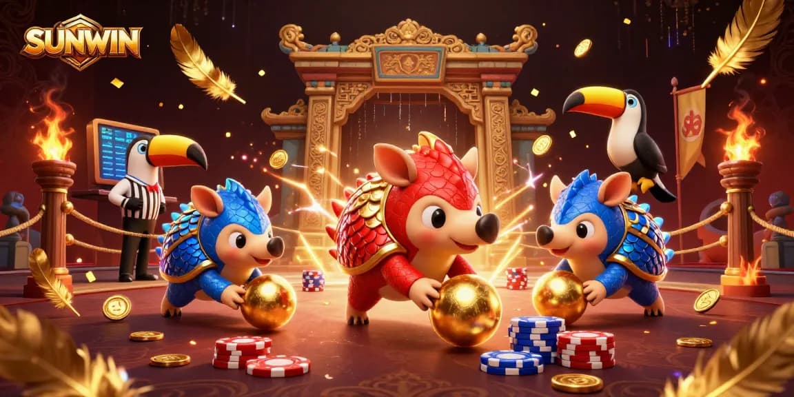 SUNWIN pangolins duel in a casino scene with poker chips and flames, showcasing vibrant gaming excitement.