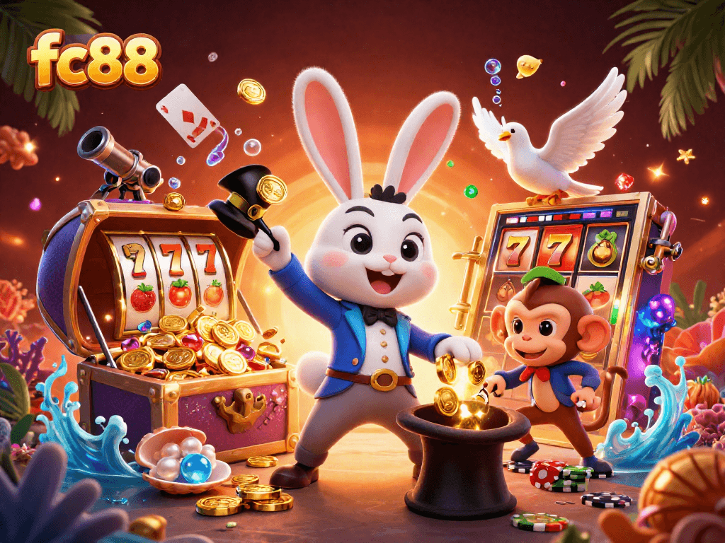 fc88 tạo ra những khoảnh khắc chiến thắng hấp dẫn với hình ảnh thỏ phù thủy và tiền vàng lấp lánh.