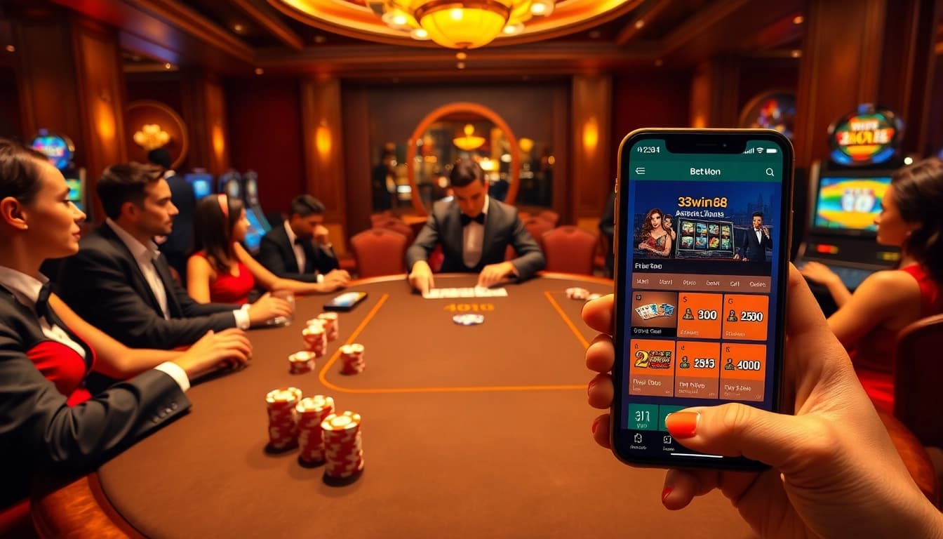 Taruhan dengan 33win68 di tempat kasino mewah dengan pemain poker dan pilihan permainan yang berwarna-warni.