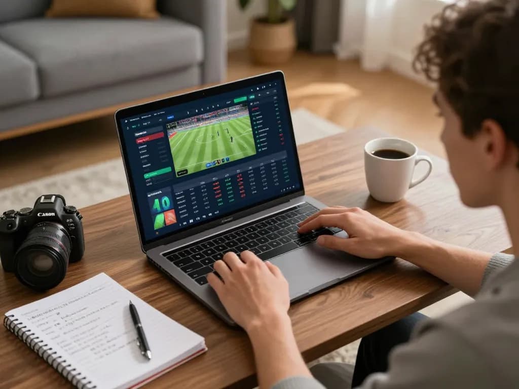 Engaged user placing bets on Bongdalu sports platform from a cozy home gaming setup