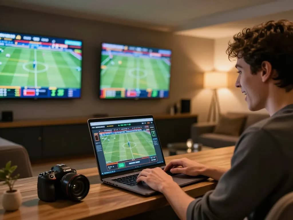 SC88 user placing bets in a cozy online sports betting lounge, showcasing excitement and strategic choices.