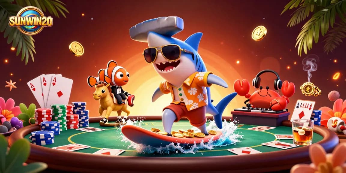 SUNWIN20 showcases a vibrant 3D casino scene filled with excitement and winning poker elements.