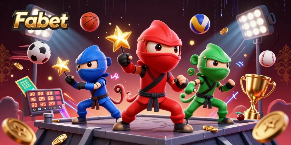 Fabet showcases thrilling gameplay with ninja chameleons and vibrant sports elements in a stunning 3D illustration.