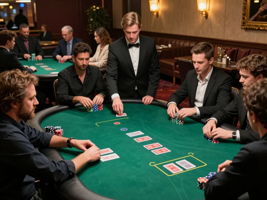 IWIN68 poker players engaged in a competitive tournament, showcasing strategy and excitement