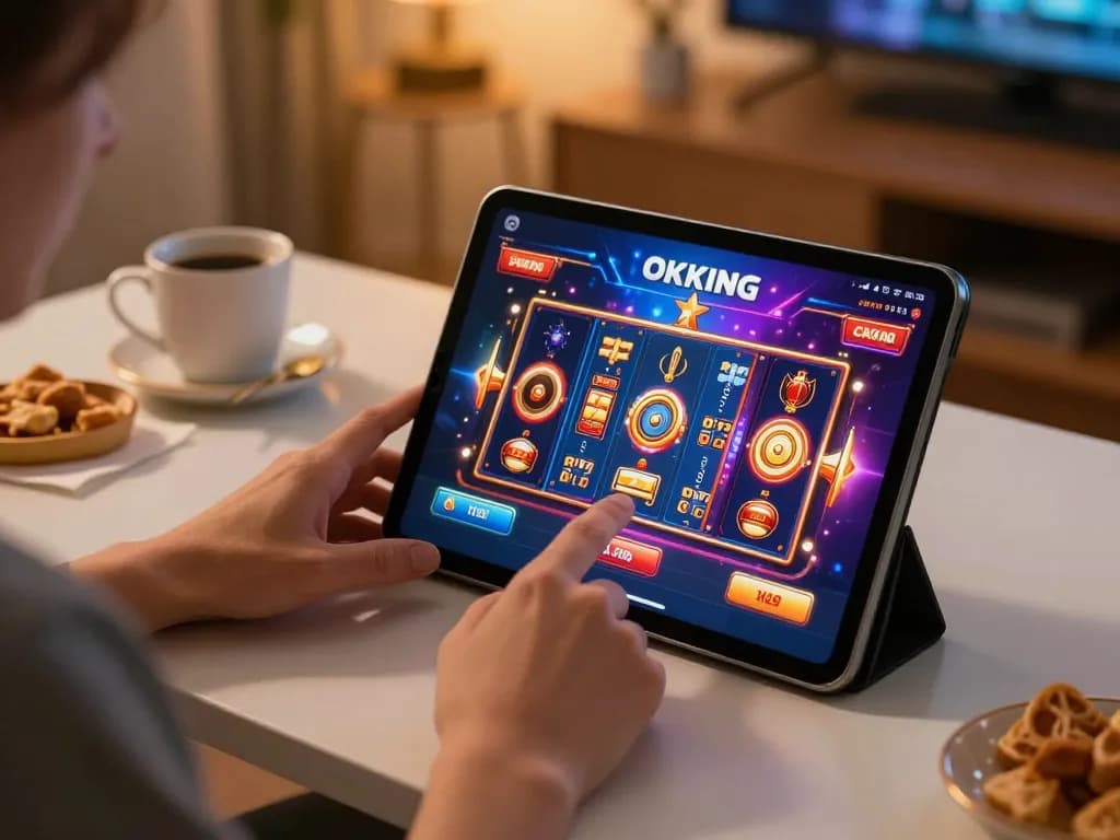 Engaging gameplay on OKKING app shows a thrilling online casino experience with vibrant slot machines