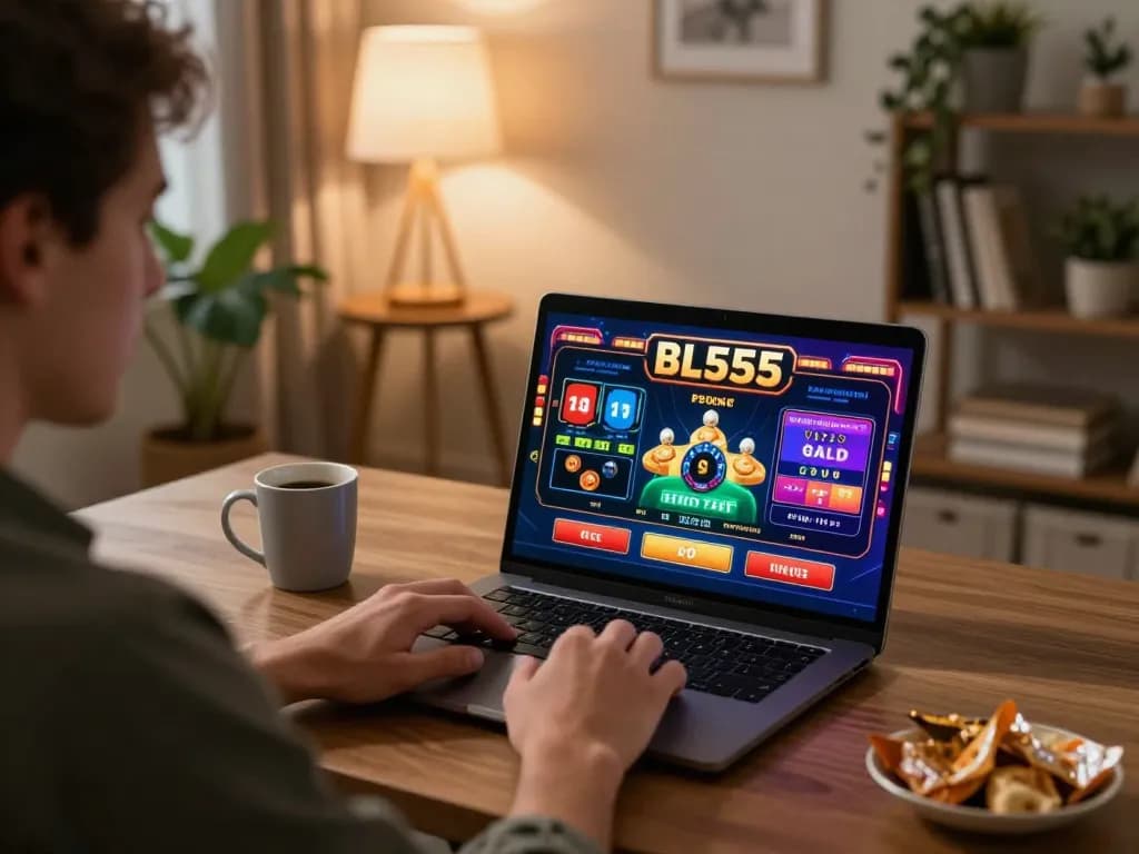Engaging online gaming session at bl555 with player immersed in live dealer action on laptop