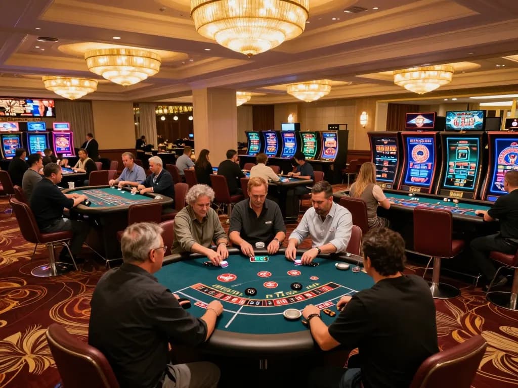 Members at gnk88 casino relish an exciting game night at illuminated poker tables.