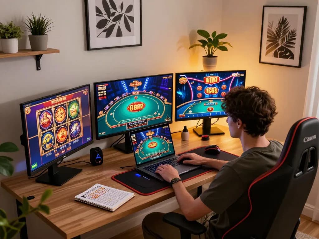 Engaging online gambling experience with jun 88 gaming setup featuring live dealer games and strategic planning.