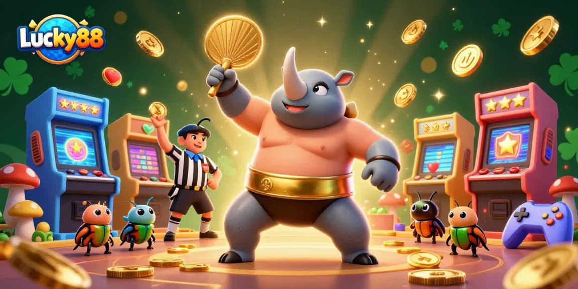 Bet on winning strategies with Lucky88 in a vibrant casino-themed digital illustration filled with action.