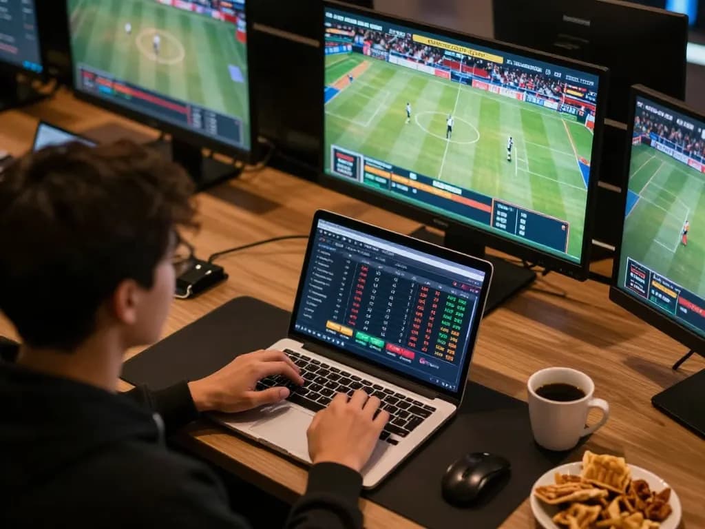 Engaged user analyzing live odds on Bsport sports betting platform during an exciting event.