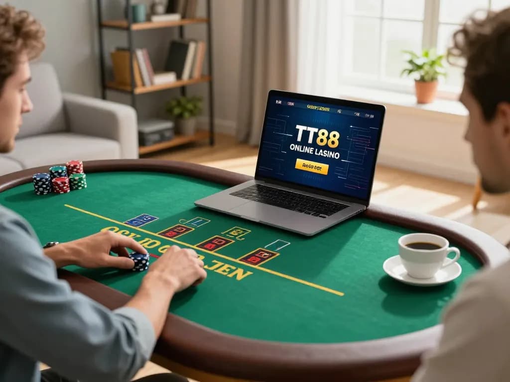 Player engaging in live dealer game at TT88 online casino, highlighting immersive gaming experience.