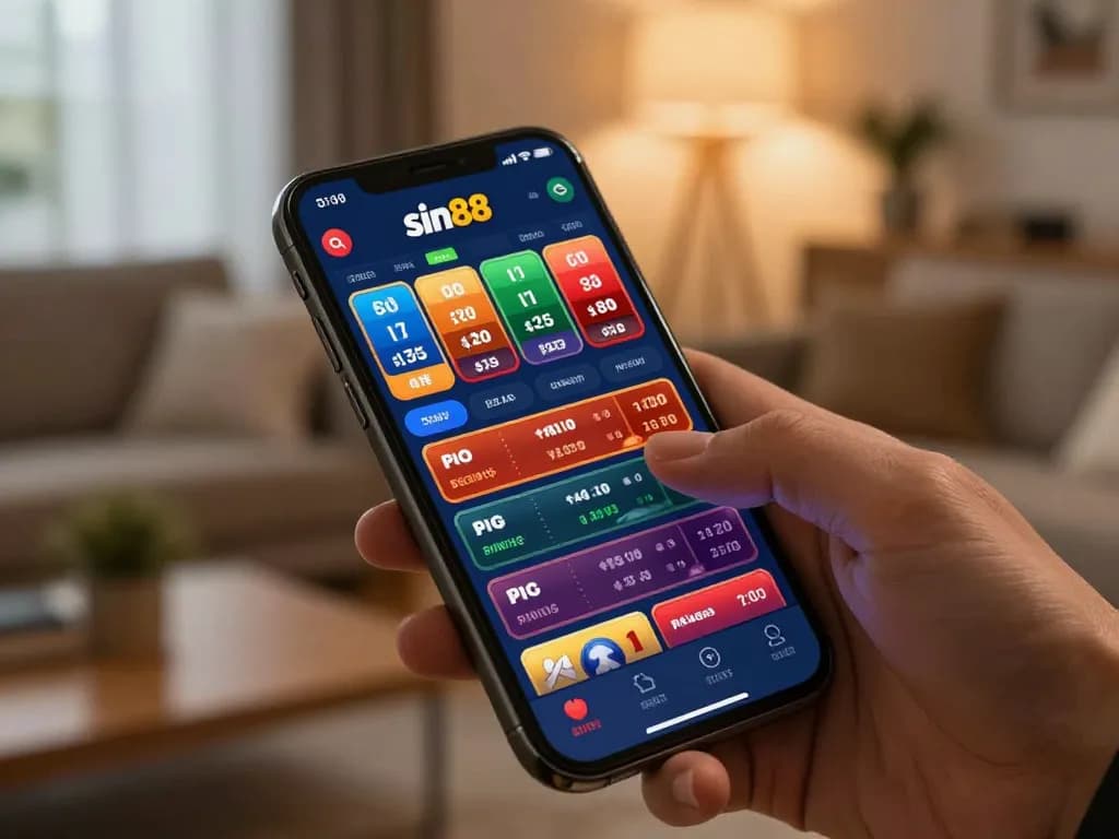 Engaging in sin88 sports betting on a smartphone with vibrant app interface.