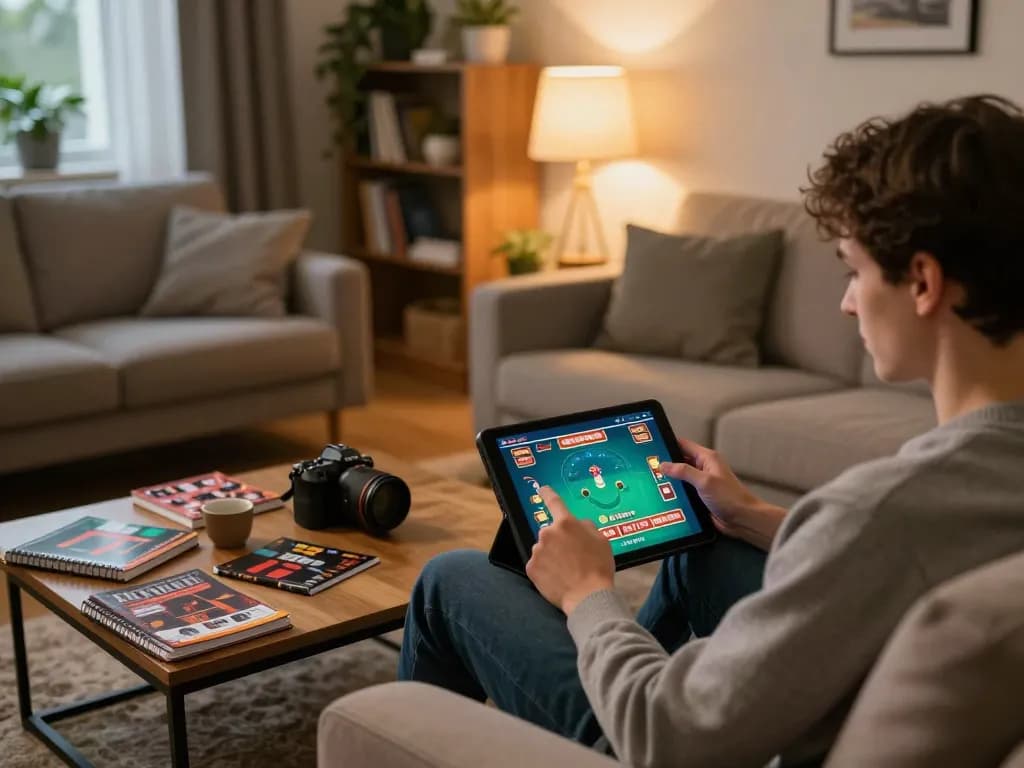 Engaging with live dealer games on https://rr88co.net/ while relaxing at home using a tablet for online gambling.
