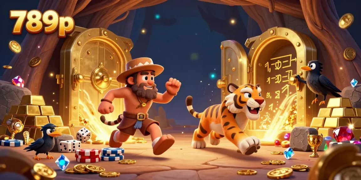 Experience the excitement of 789p casino as lively cavemen and a sabertooth tiger celebrate winning games with treasure.