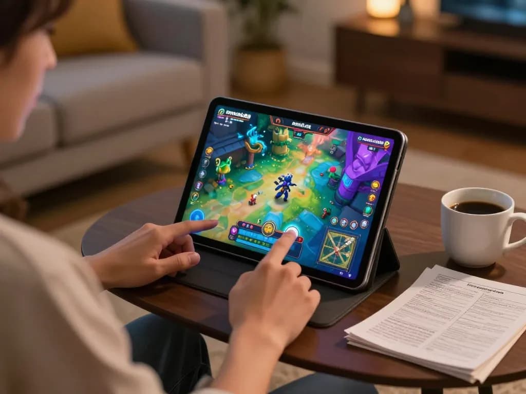 Pemain menikmati ombak88 di tablet selama sesi permainan yang mendebarkan di rumah dengan catatan strategi.