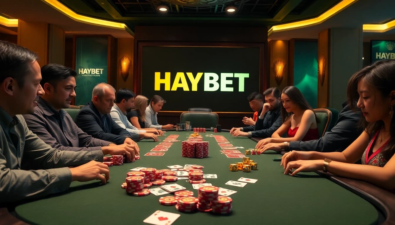 Experience high-stakes action at HAYBET casino with vibrant poker chips and elegant decor.