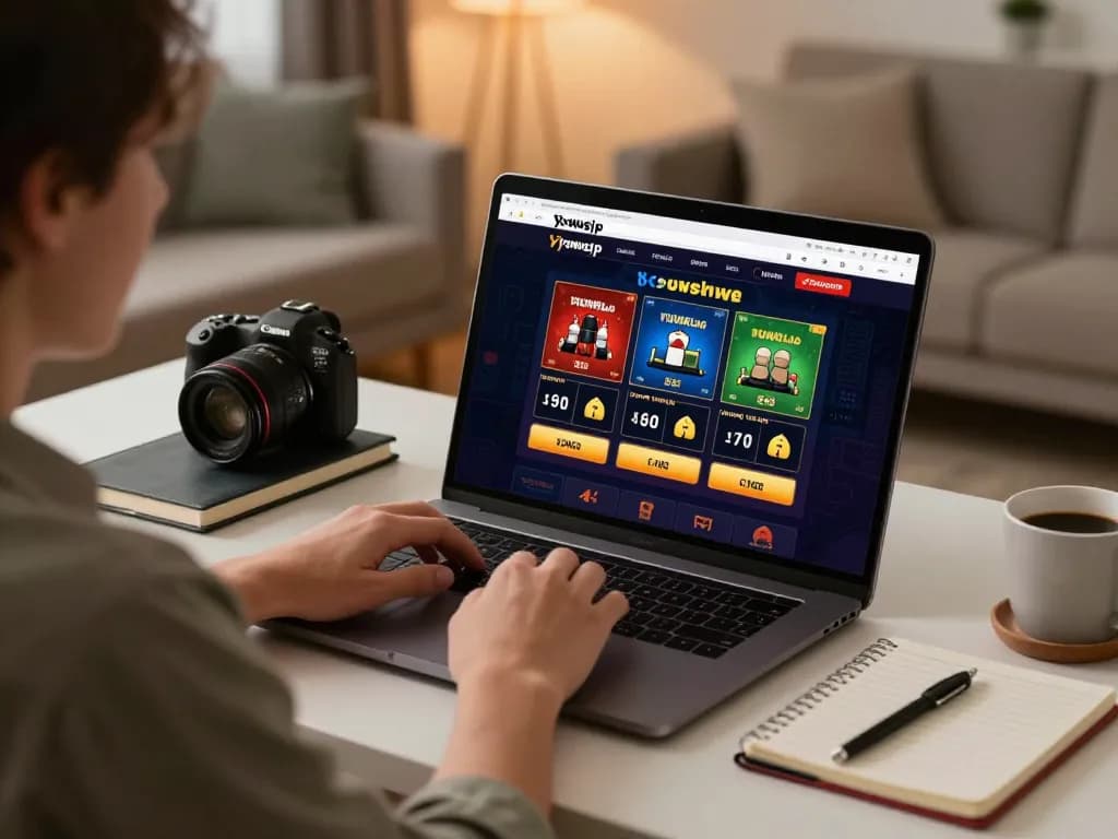Player engaging with yowesjp online casino platform, showcasing strategic gameplay in a cozy home setting.
