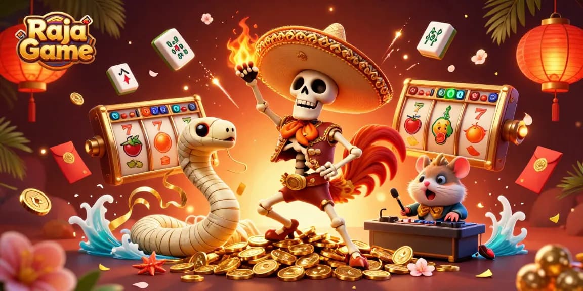 Win big with Raja Game in this vibrant online casino scene showcasing exciting gaming elements.