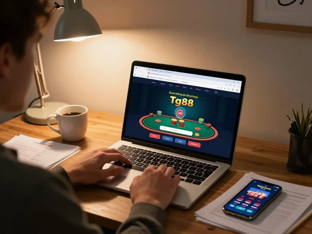 Tg88 đăng nhập on an online casino interface while strategizing gaming at home.