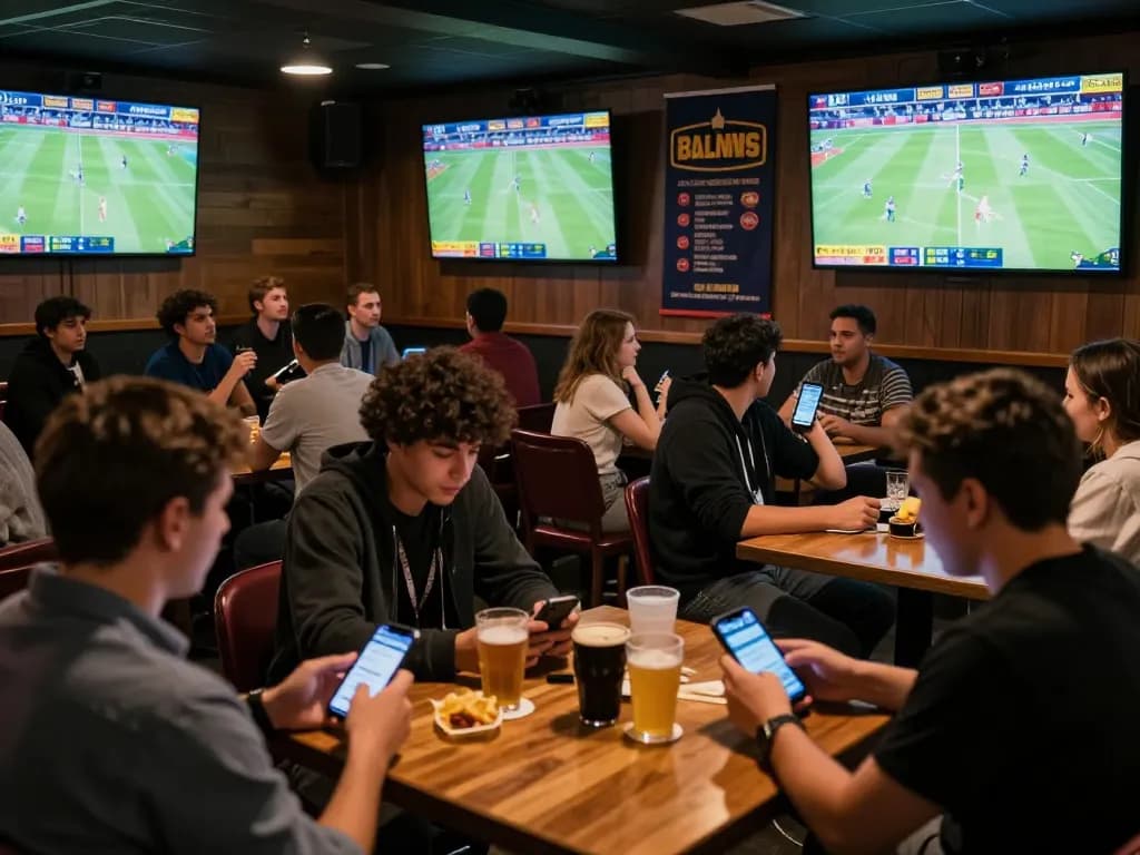 Fans engaging in keo nha cai 5 sports betting while enjoying live games at a vibrant sports bar.
