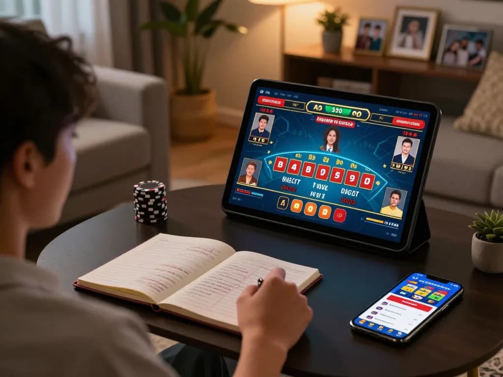 Engaging in online gaming with transcrime insights on a tablet, showcasing strategic betting options within a cozy home environment.