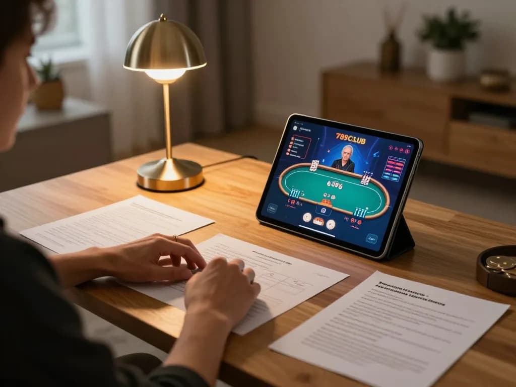 Playing poker online at 789CLUB with engaged focus on tablet gameplay