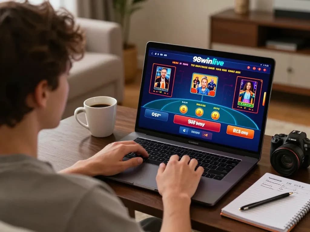 Engaged player exploring 98winlive online gaming options, showcasing a vibrant interface.