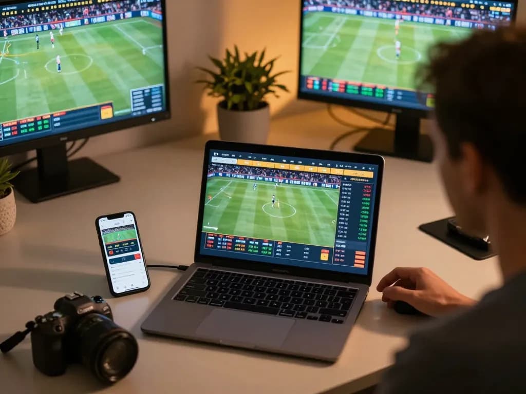 Engaging online sports betting scene showing real-time odds on the laptop, tr88 offers dynamic gaming experience.