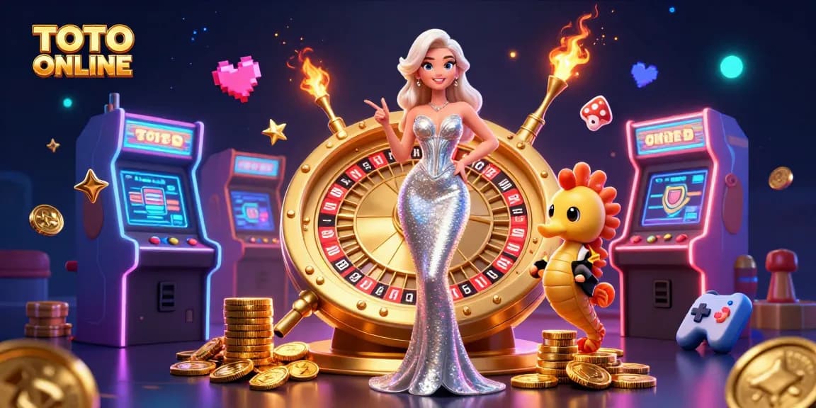 Experience exciting gaming action with TOTO ONLINE in this vibrant and dynamic 3D illustration.