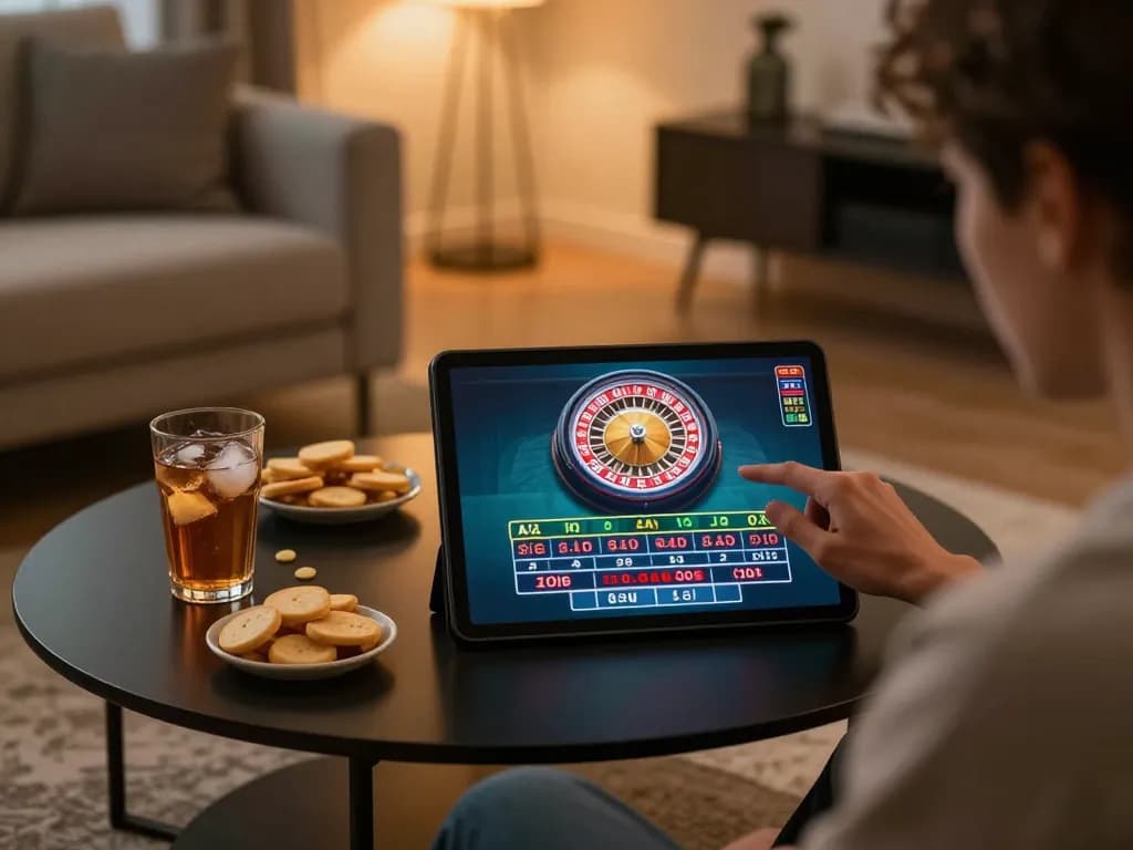 Engaging online gameplay on a tablet showcasing landlordmoneysaving strategies in a cozy setting with warm lighting.