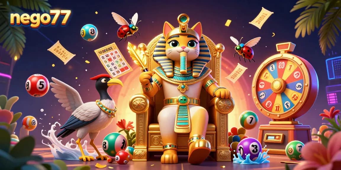 Maximize your winnings at nego77 with this vibrant slot-themed illustration featuring lucky characters and elements.