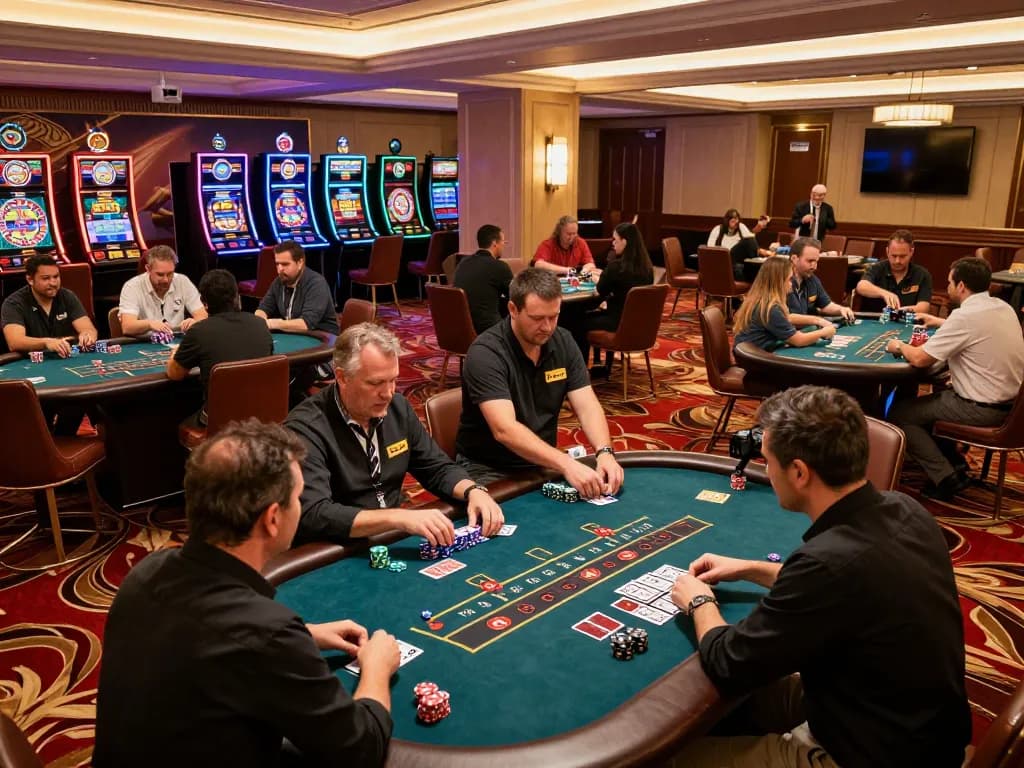 Sky88 players enjoying a thrilling game of blackjack in a vibrant casino setting.