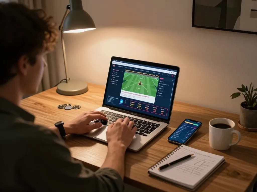 Engaging in online sports betting for pageonelit with an active betting interface and cozy home setup