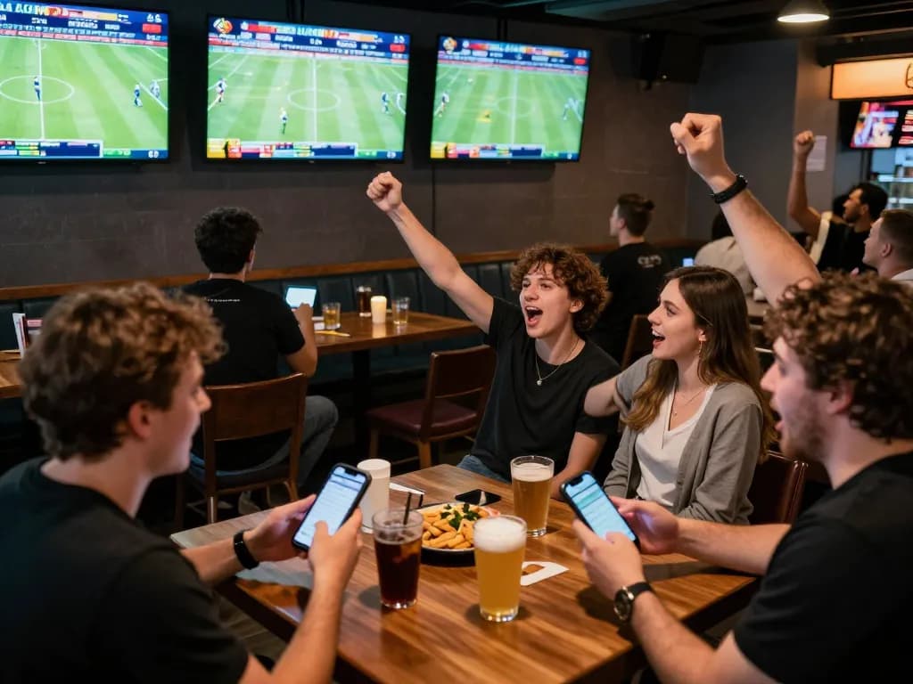 Fans placing bets on mobile devices at Jun88's dynamic sports betting event