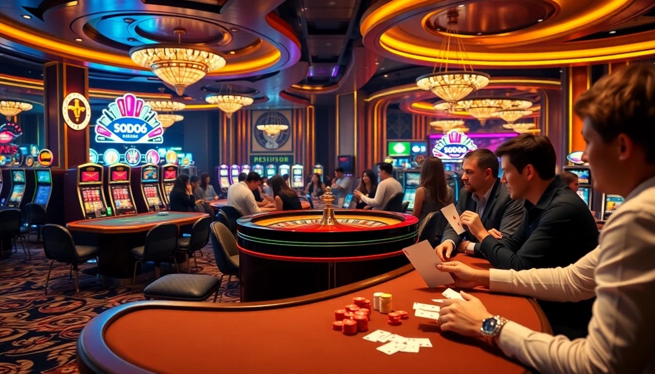 SODO66 players enjoying an exciting game at a luxury casino table with vibrant ambiance.