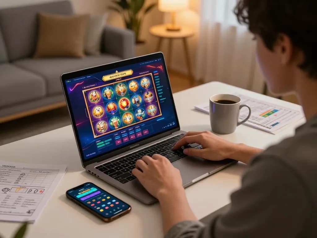 Engaged gaming session at Lu88 casino with dynamic online slots interface and personal strategy notes.
