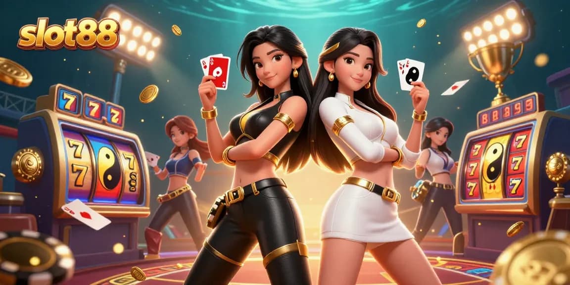 Experience the excitement of slot88 with casino elements and dynamic characters in action.
