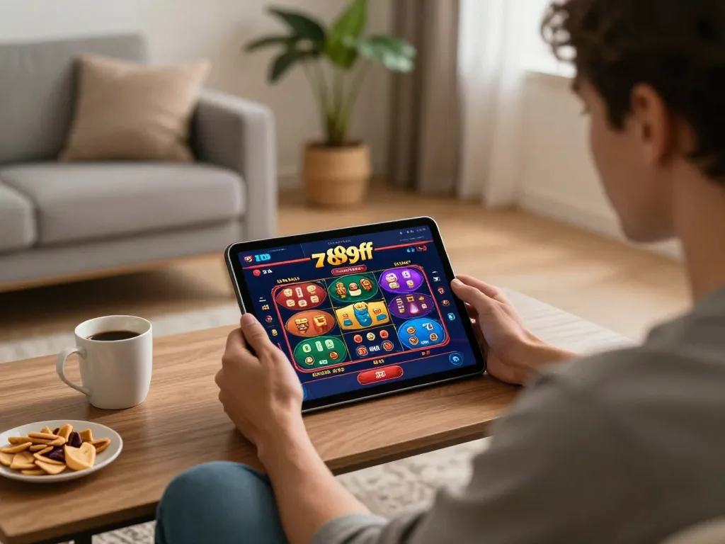 Engaging gameplay on 789ff online gaming interface in a modern living room
