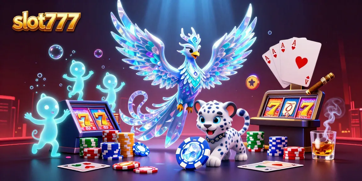 Engage with slot777 for thrilling gameplay and colorful slot symbols in this vibrant casino scene.