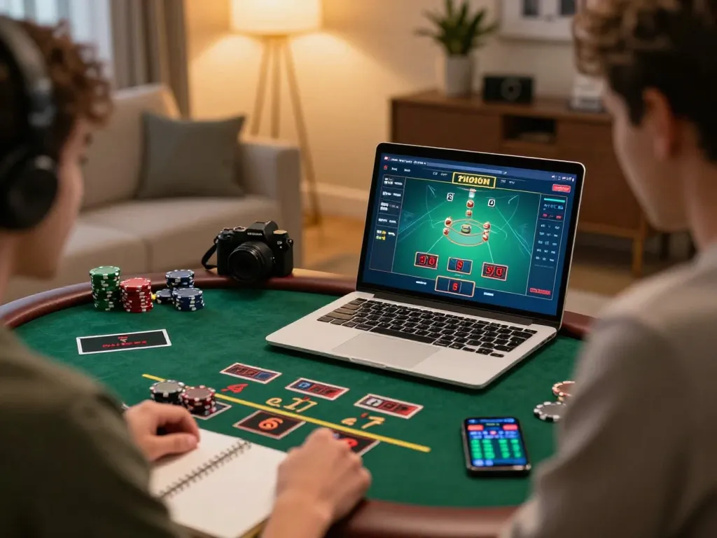 Nohu90 player immersed in a live dealer game on a laptop with engaging interface.
