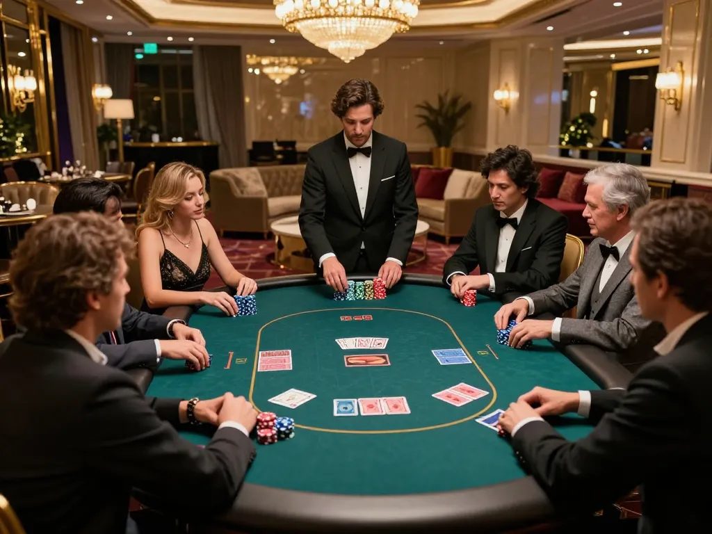 uu88 players engaging in high-stakes poker at a luxury casino