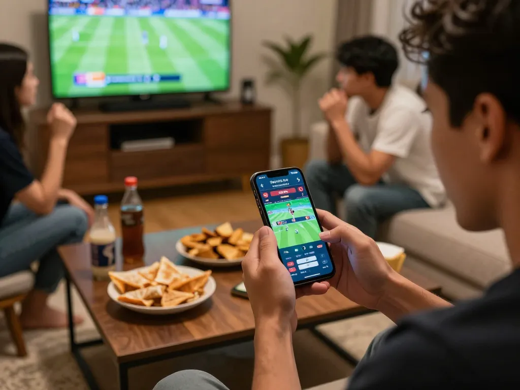 Tỷ lệ kèo nhà cái displayed on smartphone during an exciting sports betting session.