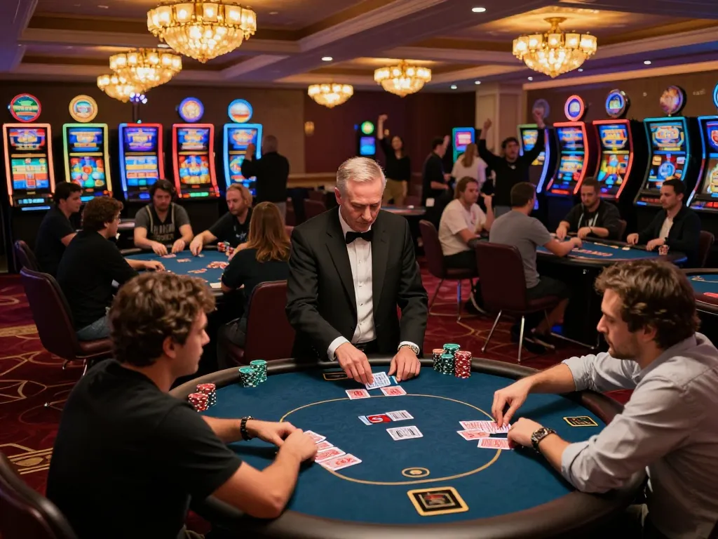 Players enjoying high-stakes poker games at TESLA388 casino, capturing the excitement and strategy of card gaming.
