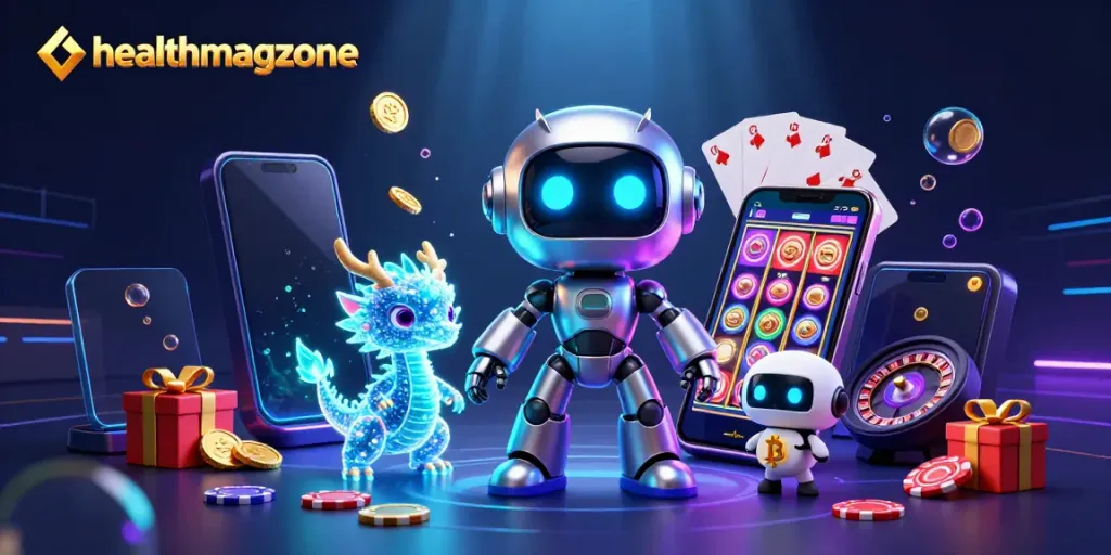 Permainan slot menarik di healthmagzone dengan karakter robot futuristik dan harta kemenangan yang melimpah.