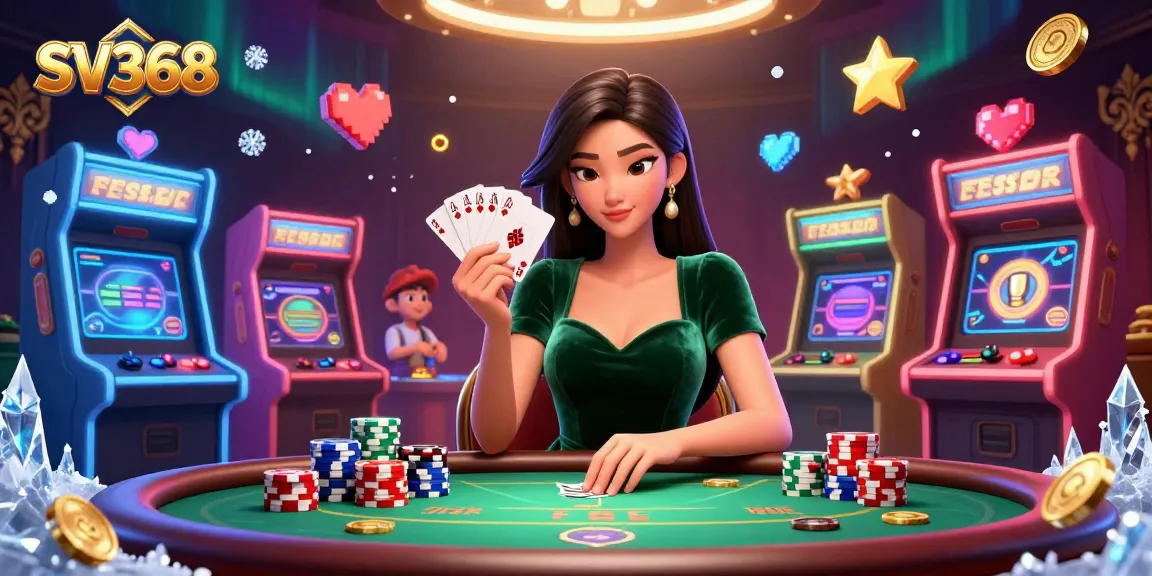 Experience the thrill of SV368 casino with a strategic Asian woman mastering poker tactics at a luxurious table.