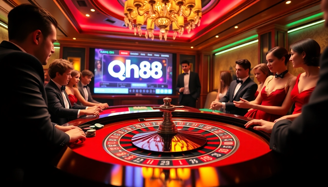 Play exciting roulette at qh88 casino with vibrant chips and stylish players enjoying the game.