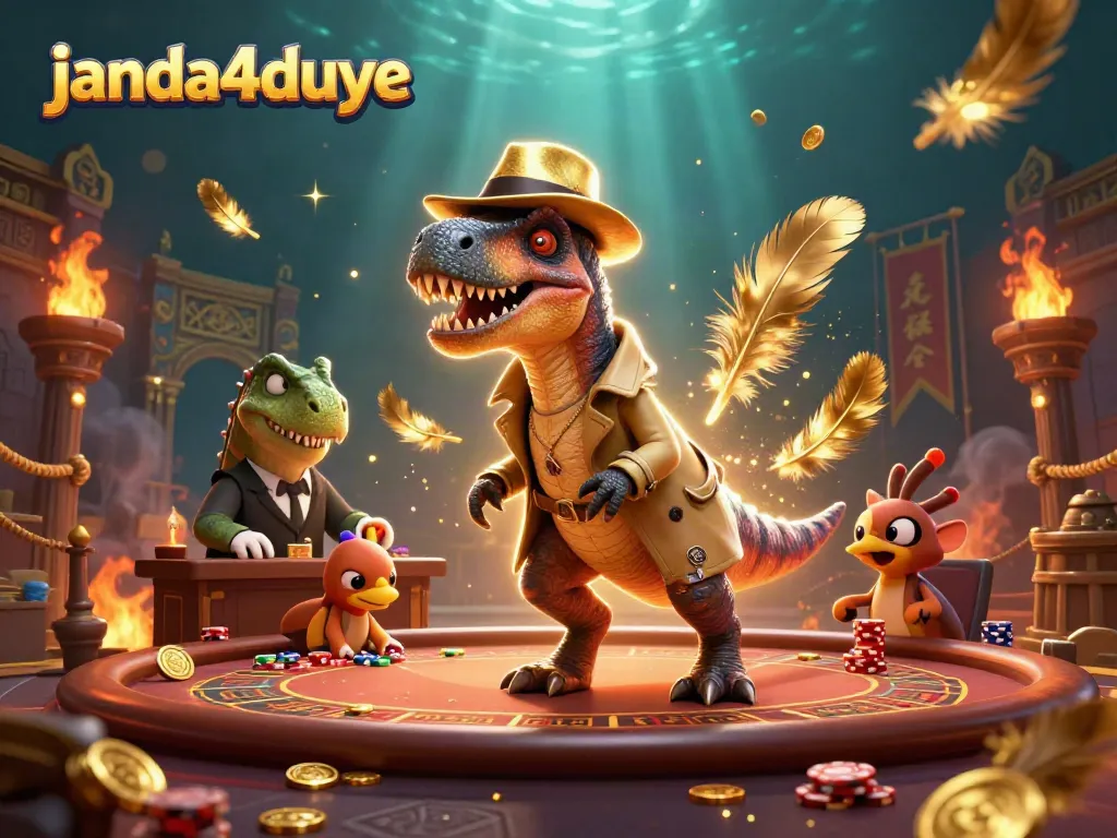 Mainkan janda4duye dengan gaya unik kasino, menampilkan desain kartun 3D yang penuh warna dan energi.